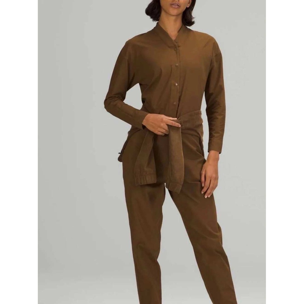 Lululemon Lab Women Jumpsuit 8 Brown Gorpcore Long Sleeve Snap Front Utility